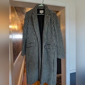 LOFT Black and White Houndstooth Trench Coat